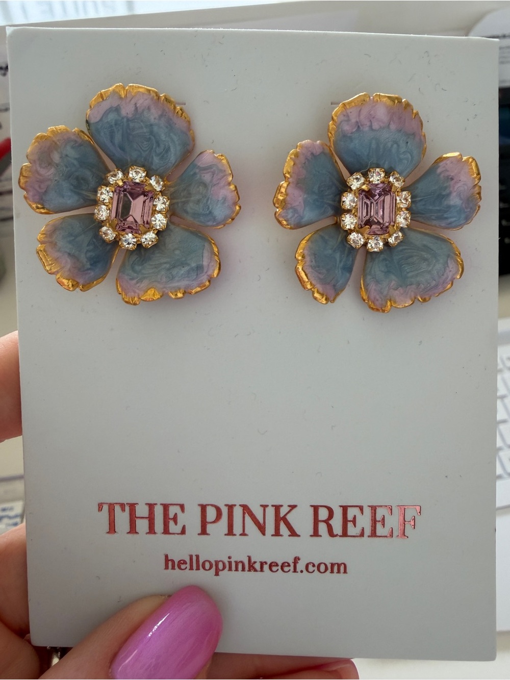 Pink Reef Hand Painted Mini Floral & Crystal Earrings
